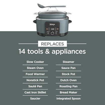 Ninja MC1001C Foodi PossibleCooker PRO 8.5 Quart Multi-Cooker, with 8-in-1 Slow Cooker,Dutch Oven,Steamer &More,Glass Lid & Integrated Spoon,Nonstick,Oven Safe Pot to 500°F,Sea Salt Gray,Sea Salt Grey