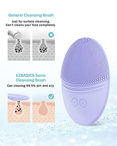 EZBASICS Face Scrubber Soft Silicone Sonic Face Brush Waterproof, Violet