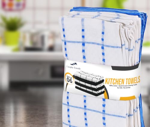 Utopia Towels Kitchen Towels, 12 Pack, 15 by 25 Inches, Dobby Weave, 100% Ring Spun Cotton, Super Soft and Absorbent Dish, Tea, and Bar Towels, Blue