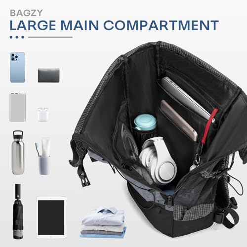 BAGZY 17x13x6 inch Personal Item Bag 40x30x15cm Under Seat Travel Backpack Rolltop Laptop Backpack Carry on Bag for Work,Travel,Weekend,Casual Caki