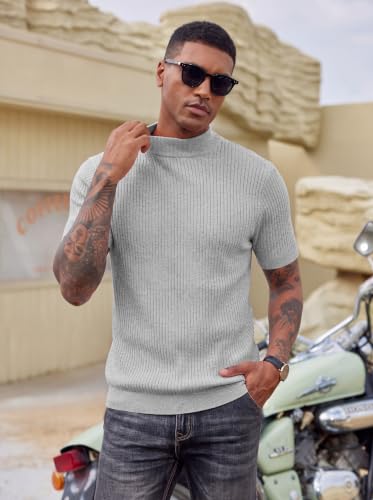 COOFANDY Men's Mock Turtleneck Sweater Short Sleeve Knit Pullover Sweaters