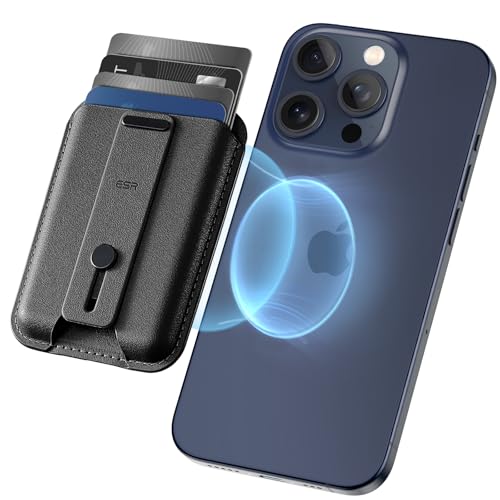 ESR for MagSafe Wallet, 5-Card Holder, Secure-Grip Finger Loop, Magnetic Wallet for iPhone 18Pro/Pro Max, 17e/17/16/15/14/13/12 Series & Google Pixel 10, Vegan Leather, Black