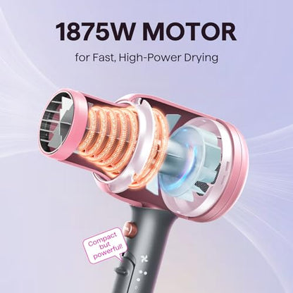 Wavytalk Hair Dryer with Diffuser, Blown Away Ionic Blow Dryer | 1875W Fast Drying, 3 Attachments for All Hair Types, Ceramic Technology, Compact Design, Lightweight and Quiet