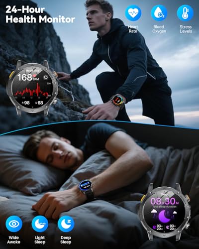 Military Smart Watch (Answer/Make Calls), Smart Watch for Men with 1000 mAh Battery/Led Flashlight/Heart Rate/Sleep Monitor 100+ Sport Modes Fitness Watch for Android/iPhone