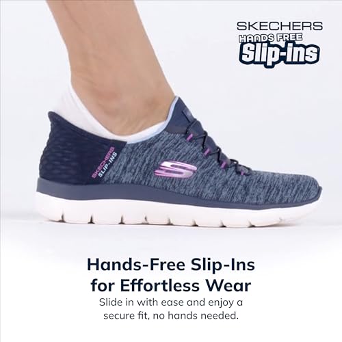 Skechers Women's Summits Hands-Free Slip-Ins – Memory Foam Insole, Heel Pillow, Vegan Materials Sneaker, Navy Purple