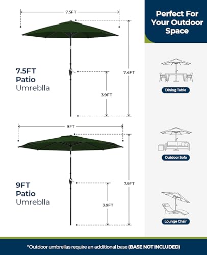 MUCHENGHY 9ft Patio Umbrella, Outdoor Market Table Umbrella with Push Button Tilt and Crank, 8 Ribs UV Protection Sun Shade for Lawn, Deck, Garden, Fishing, Backyard & Pool(Pine Green)