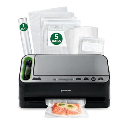 FoodSaver V4400 2-in-1 Vacuum Sealer Machine with Automatic Vacuum Sealer Bag Detection and Starter Kit, Safety Certified, Black and Silver