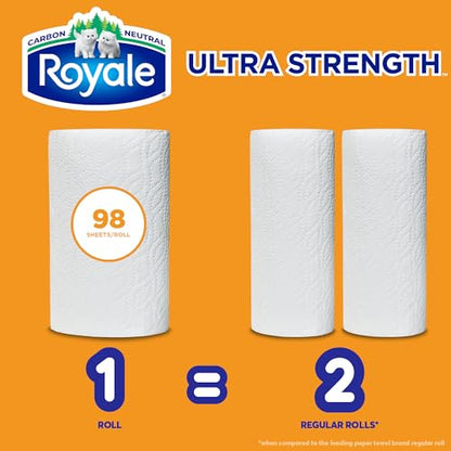 Royale Tiger Strong Paper Towel, 3 Double Equal 6 Rolls, 98 Half Sheets per Roll, White