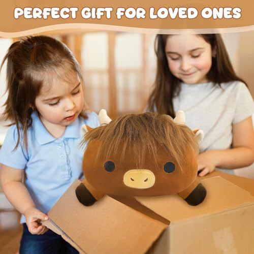 SQEQE Weighted Highland Cow Stuffed Animals, Weighted Highland Cow Plush, Cute Plushies Toy Gift for Kids Adults (9.8 Inch, 0.8 Lbs)