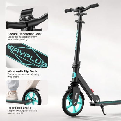 WAYPLUS Kick Scooter for Ages 6+,Kid, Teens & Adults. Max Load 240 LBS. Foldable, Lightweight, 8IN Big Wheels for Kids, Teen and Adults, 4 Adjustable Levels. Bearing ABEC10
