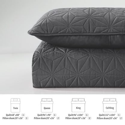 Whale Flotilla Soft King Quilt Bedding Set Lightweight Bedspread | Grey Microfiber Breathable Quilts, Modern Comforter Set Coverlet for All Seasons with 2 Pillow Shams, 96x104 Inch