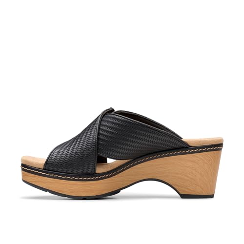 Clarks Collection Women's Seannah Nora Wedge Sandal, Black Interest Synthetic, 8 Medium US