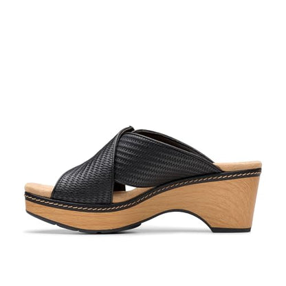 Clarks Collection Women's Seannah Nora Wedge Sandal, Black Interest Synthetic, 8 Medium US