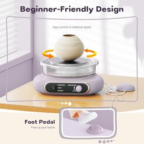 Alldeer Mini Pottery Wheel Kit - 4.7" Electric Clay Wheel with Foot Pedal, Adjustable Speed & Forward/Reverse Rotation Ceramic Wheel, Tiny Clay Spinner for Adults and Beginners (Grayish Purple)