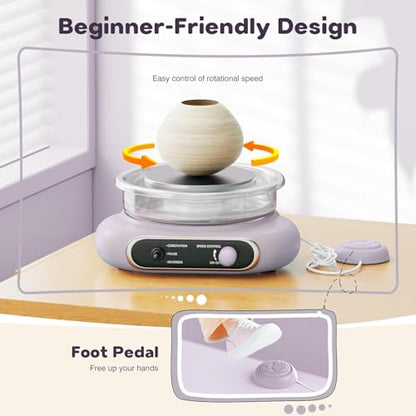 Alldeer Mini Pottery Wheel Kit - 4.7" Electric Clay Wheel with Foot Pedal, Adjustable Speed & Forward/Reverse Rotation Ceramic Wheel, Tiny Clay Spinner for Adults and Beginners (Grayish Purple)