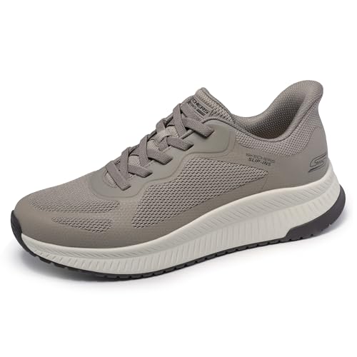 Skechers Men's Hands Free Slip-ins-Bobs Sport Squad Chaos 4 Sneaker, Dark Taupe, 9