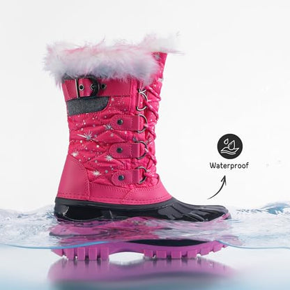DREAM PAIRS Kids Waterproof Winter Snow Boots,Fuchsia,1 Little Kid