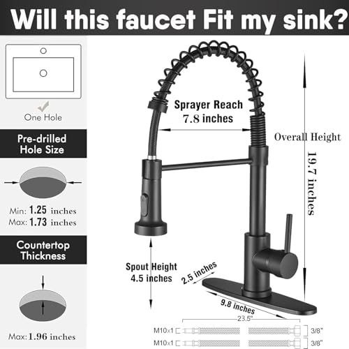 GIFTQOOL Commercial Kitchen Faucet with Pull Down 2 Modes Sprayer, 360° Swivel for Full Sink Coverage High-Arc Spring Design, Stainless Steel Single Handle 1 Hole Modern Taps, Matte Black