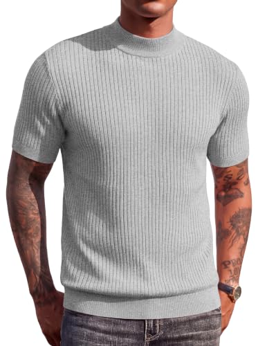COOFANDY Men's Mock Turtleneck Sweater Short Sleeve Knit Pullover Sweaters