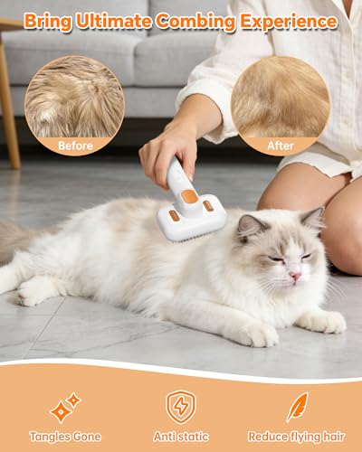 Cat Steam Brush - 3 in 1 Steamy Cat Brush with 45ml Water Tank and Dual Speed Mist, Cat Brush for Removing Tangled and Loosse Hair, Grooming Shedding Brush for Long & Short Haired Pets