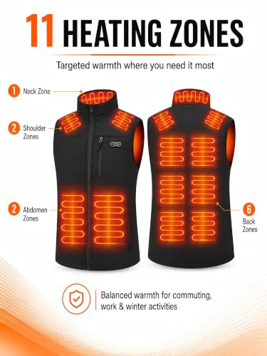 Heated Vest for Men, 11 Heating Zones, USB Powered, Battery Not Included