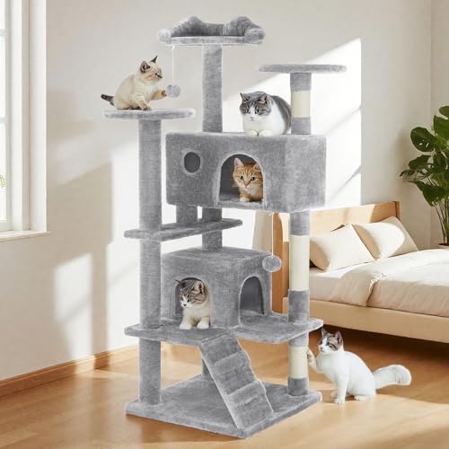 Sweetcrispy 138cm Cat Tree Tower with Scratching Posts, Indoor Use