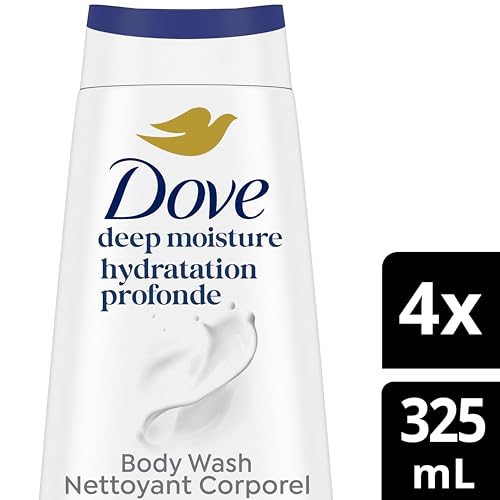 Dove Deep Moisture Body Wash 24H Freshness, 325mL, 4-Pack | Renewing MicroMoisture, plant-based moisturizers, paraben-free, sulfate-free, daily body wash, 24H lotion-soft skin, 4-pack
