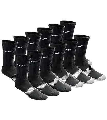 Saucony mens Multi-pack Mesh Ventilating Comfort Fit Performance Crew Socks, Black (12 Pairs), 8-12