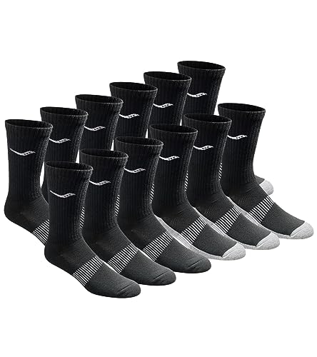 Saucony mens Multi-pack Mesh Ventilating Comfort Fit Performance Crew Socks, Black (12 Pairs), 8-12