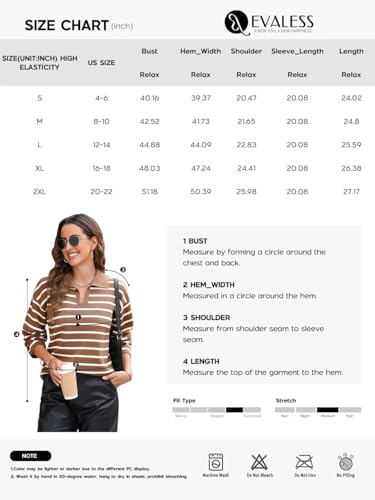 EVALESS Women's Striped Pullover Sweaters Polo V Neck Henley Shirt Cute Daily Winter Chunky Colorblock Sweater Autumn Top Thanksgiving Fashion Outfits L Apricot