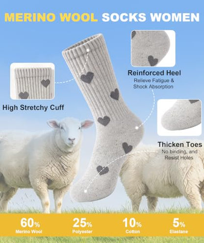 SIMIYA 5 Pairs Merino Wool Socks for Women Warm Extra Thick Winter Thermal | Super Warm for Cold Weather, Cozy Soft, Moisture-Wicking, Reinforced Toe, Crew Hiking Socks for Work Daily, Fun Cute Design