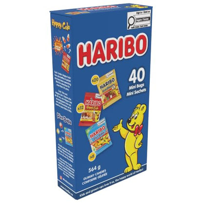 Haribo Gummy Candy Multipack Goldbears, Happy Cola, Pico-Balla 40pk, 564g