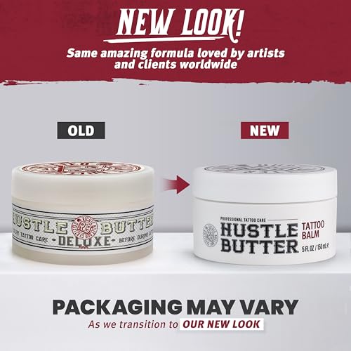Hustle Butter Tattoo Aftercare 5oz Tattoo Balm, Heals + Protects New Tattoos and Rejuvenates Older Tattoos - 100% Vegan Tattoo Cream No-Petroleum