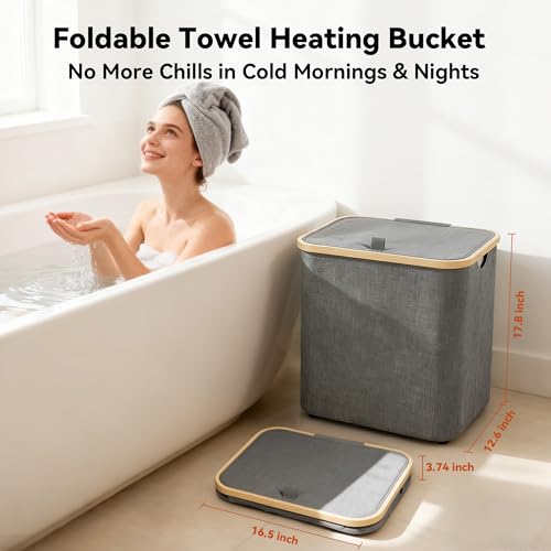 2-in-1 35L Towel Warmer & 46L Laundry Basket, Extra Large Towel Warmer for Bathroom, Foldable Towel Warmers, Heated Blankets Warmers, Auto Shut Off, Fits 3 Oversized 40"X70" Towels, Ideal Gift - Grey