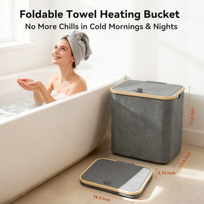 2-in-1 35L Towel Warmer & 46L Laundry Basket, Extra Large Towel Warmer for Bathroom, Foldable Towel Warmers, Heated Blankets Warmers, Auto Shut Off, Fits 3 Oversized 40"X70" Towels, Ideal Gift - Grey