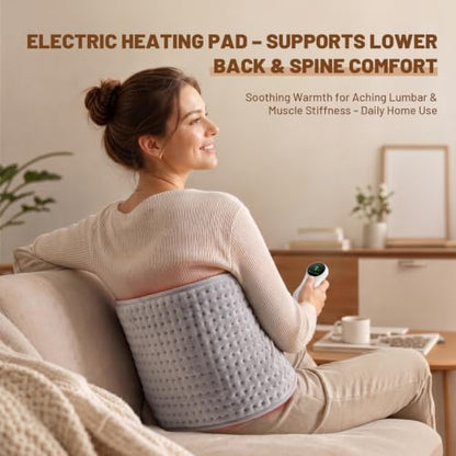 Electric Heat Pad for Back, Neck, Shoulder, 24"x12" Heated Wrap, Light Gray