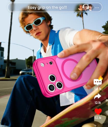 FNTCASE for iPhone 18 Pro Max Case/ iPhone 17 Pro Max Case, Fit for Magsafe | Screen Protector, Full Camera Protection, Translucent Matte, 14FT Military Grade Drop Proof, Shockproof Cover, Hot Pink