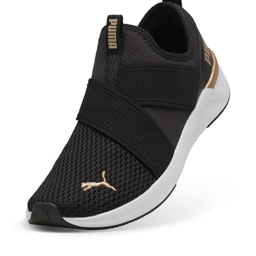Puma Women's Softride Harli Slip On Training Shoes, Black-White-Gold, 7.5, Black-White-Gold