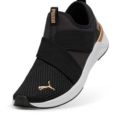 Puma Women's Softride Harli Slip On Training Shoes, Black-White-Gold, 7.5, Black-White-Gold