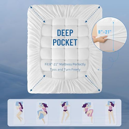 LovingLeashes Mattress Topper,Extra Thick 1000 GSM Pillow Top Mattress Pad for Back Pain Relief,Soft Breathable Mattress Cover for Fluffy Shredded Memory Foam Filled (Queen, 60"x80")