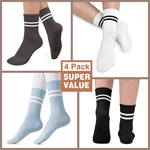 DHSO Pilates Socks with Grips for Women, Non Slip Yoga Cotton Crew Socks