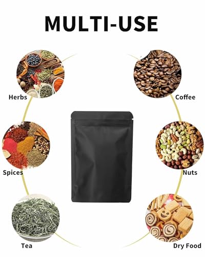 200 Pieces Resealable Mylar Bags Smell Proof Stand Up Foil Pouch for Zip Aluminium Foil Lock Food Storage Packaging Airtight Zipper Pouches (3.3x5.1 inch, Black, 200)