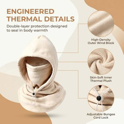 LanChuBo Unisex One-Piece Flannel Warm Mask Hat 3-in-1 Winter Balaclava Ski Mask (Beige)