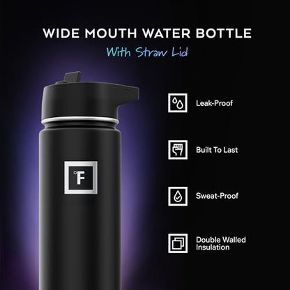 IRON °FLASK Insulated Water Bottle with Straw 24 Ounce - Stainless Steel Double Walled Camping & Hiking Hydration Flask - Vacuum Leak Proof BPA Free - Travel Sports Gym