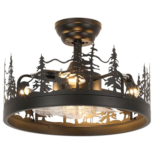 Merexcint Rustic Black Ceiling Fan with Light, Bear and Deer Design