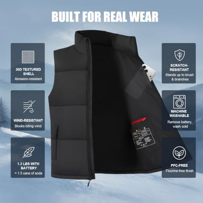 FREEHILL Men's Heated Puffer Vest, -22°F Outdoor Work Hunting Ice Fishing,M
