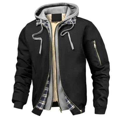 Generic Mens Fall Winter Bomber Jacket Hooded Casual Quilted Puffer Jackets | Men's Tactical Jacket Soft Linner 2 in 1 Winter Jackets Full Zip Parka Jacket with Hood Thicken Snow Ski Quilted Jackets
