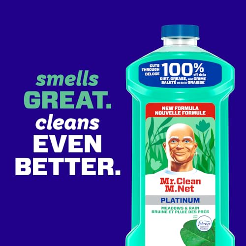 Mr Clean All Purpose Cleaner, Floor Cleaner for Mopping Home, Bathroom, & Kitchen, Cleaning Liquid for Mop & Bucket, Cleaning Supplies, Multi-Surface Dilutable, Meadows & Rain, 4.84L (pack of 4)