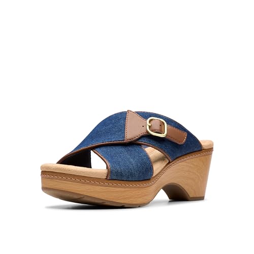 Clarks Collection Women's Seannah Nora Wedge Sandal, Dark Denim Textile, 8 Medium US