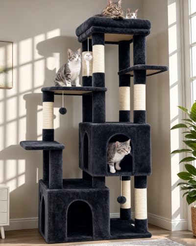 Globlazer Cat Tower for Indoor Cats, 61inch Heavy Duty Cat Trees for Large Adult Big Cats Maine Coon Cat Tree Tower with Scratching Post, Extra Large Top Perch, Cat Condos, F61, Dark Grey